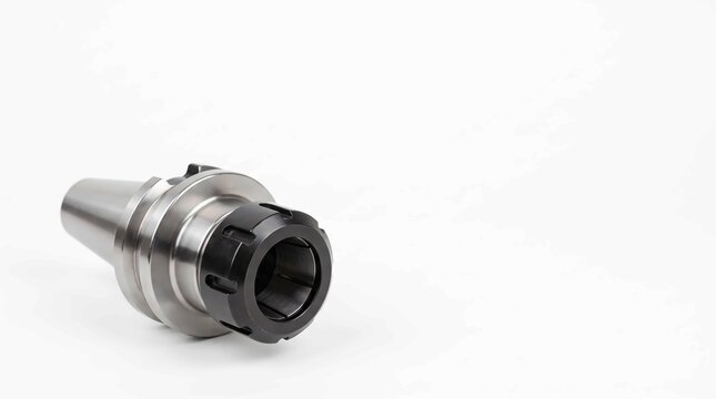 Precision industrial collet chuck tool featuring a polished steel taper and black hardened steel nut for professional CNC machining operations
