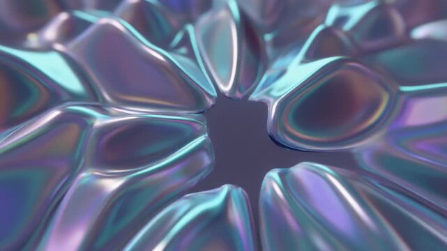 Abstract Iridescent Holographic Liquid Metal Flower Burst Background