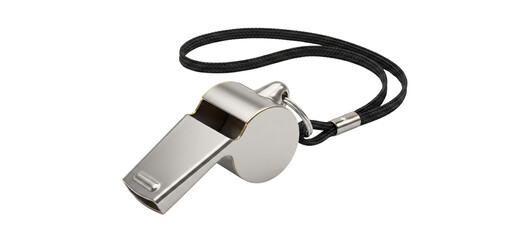 Fototapeta premium Metallic referee whistle with black lanyard