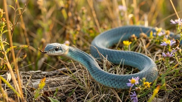 blue racer snake close up golden light in everglades national park video