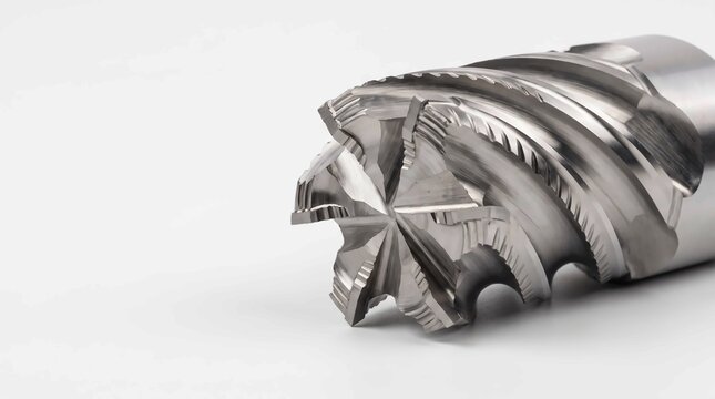 Industrial carbide end mill cutter featuring sharp helical flutes and polished silver steel finish for high precision mechanical metal milling