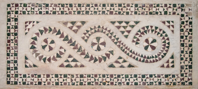 Mosaic in the Sanctuary of Santa Maria della Rotonda, a Catholic place of worship in Albano Laziale, in the province of Rome, in the Castelli Romani area, Italy.