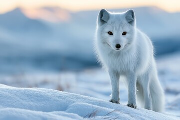 Naklejka premium Arctic fox in pristine snow and morning light