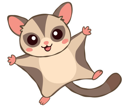 Cute cartoon flying squirrel gliding with open paws