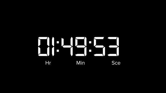 Animated Digital Two hours countdown timer. 2 hour countdown timer animation on black background.4k video