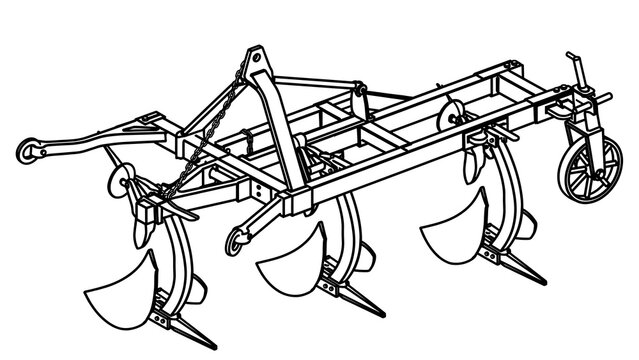 Vintage agricultural plow illustration white background.