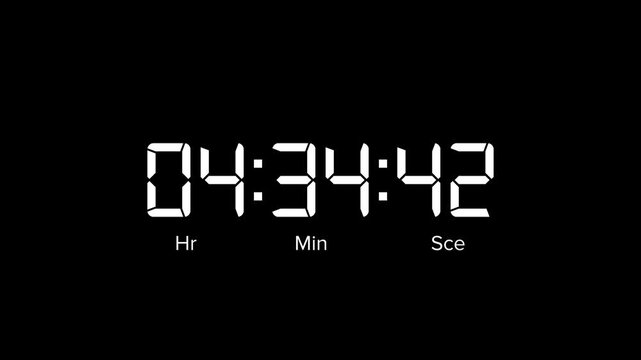Animated Digital Five hours countdown timer. 5 hour countdown timer animation on black background.4k video