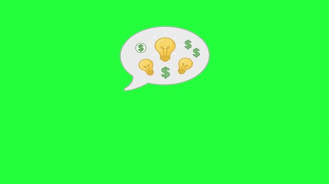 Animated lightbulbs and dollar signs in a speech bubble concept
