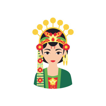 Beautiful Indonesian Woman in Traditional Wedding Attire with Golden Crown and Jasmine Ornaments