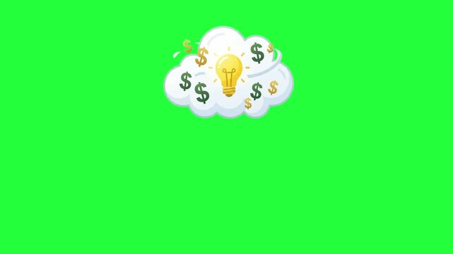 Animated cloud with glowing lightbulb and dollar signs symbolizing 