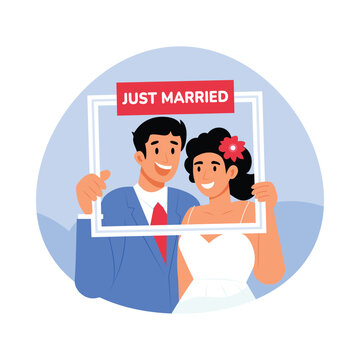 Couple holding a frame vector illustration Eps file