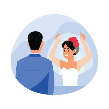 A bride lifting her veil vector illustration Eps file