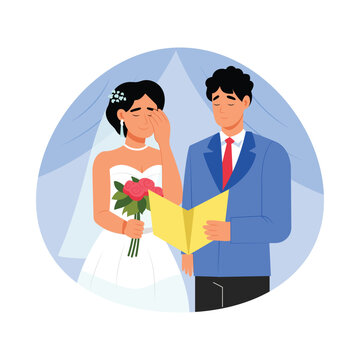 Bride emotional during vows vector illustration Eps file