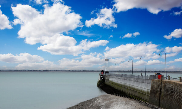 Jetty and lighthouse in Cancale, brittany, france