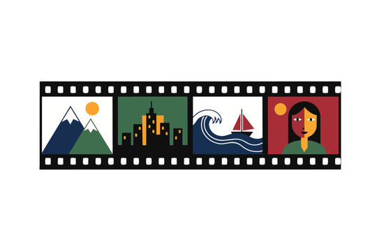 35mm Film Strip Curved Cinema Film Reel Vector Illustration
