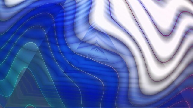 Modern blue and white background featuring flowing wave patterns, transparent layered triangles and glowing gradients.