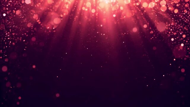 Seamless rose gold bokeh lights and pink rays over burgundy copy space