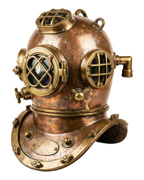 vintage deep-sea diving helmet on transparent background