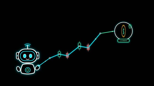FinTech trading robot analyzing stock market chart with dollar profit