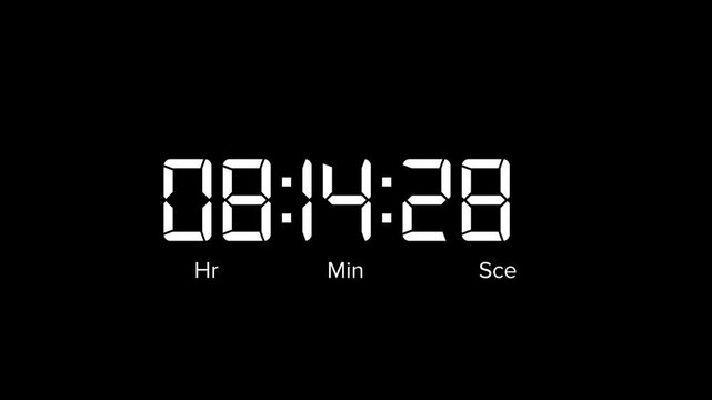 Animated Digital Nine hours countdown timer. 9 hour countdown timer animation on black background.4k video