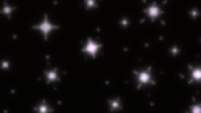 Soft glowing stars gently twinkle and pulse against a deep black background, creating a dreamy celestial animation ideal for festive designs and visual overlays. High quality FullHD footage
