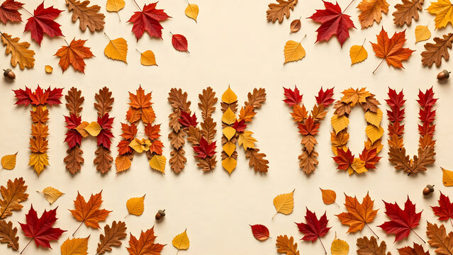 Thank You Text Created With Autumn Leaves