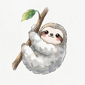 Cute Sloth Hanging on Tree Branch as Symbol of Chill Lifestyle and Mindfulness