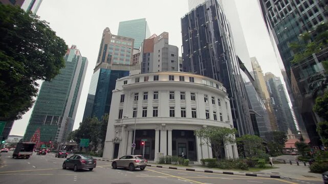 Telok Ayer Street business district in Singapore. Modern business and financial centers in the downtown area of ​​this Asian metropolis