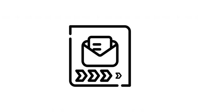 Send mail icon with four right arrows communication, an ideal graphic for email forwarding features, and digital interfaces design projects.
