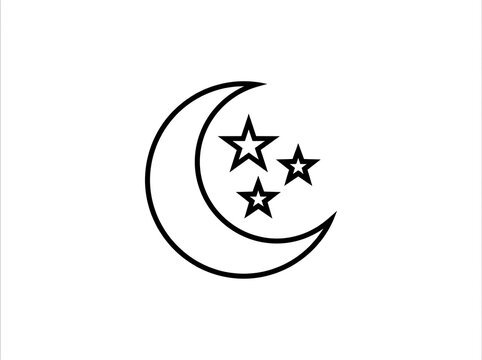 Crescent moon with three stars illustration