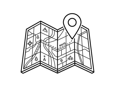 Folded map with location pin icon on top