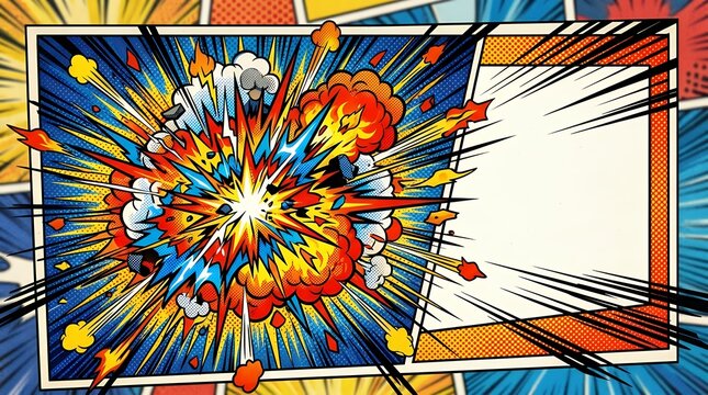 Dynamic Pop Art Style Comic Radial Explosion Burst with Speed Lines and Blank Space for Advertisement comic burst speed lines radial orange black background explosion effect copy space pop art manga