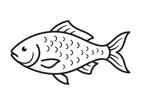 Simple black and white cartoon fish swimming