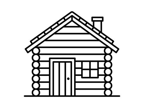 Rustic log cabin house with chimney and wooden door