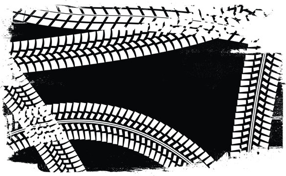 Vector Print Textured Tire Track banner. Design Element . Car tread silhouette . Mud splash grunge texture. Drift show
