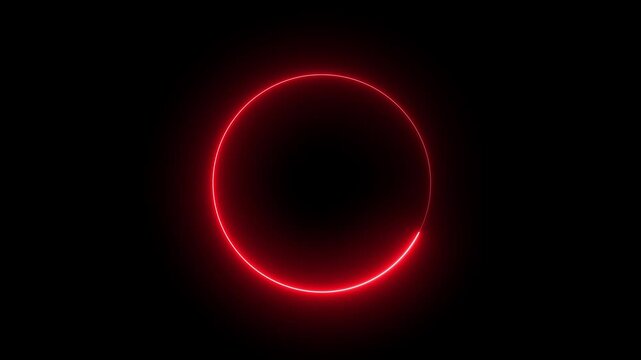 Round circle picture frame with two tone neon color shade motion graphic on isolated black background. Blue and pink light moving for overlay element