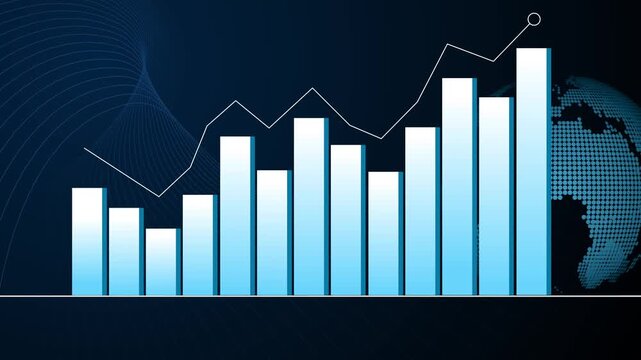 Rising bar chart and line graph with world map business growth finance and global market trend animation