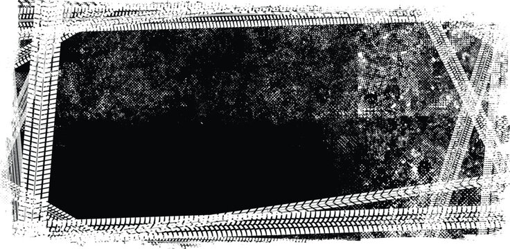 Vector Print Textured Tire Track banner. Design Element . Car tread silhouette . Mud splash grunge texture. Drift show

