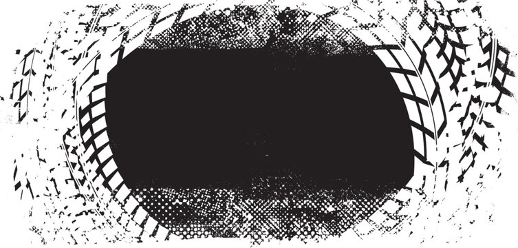 Vector Print Textured Tire Track banner. Design Element . Car tread silhouette . Mud splash grunge texture. Drift show
