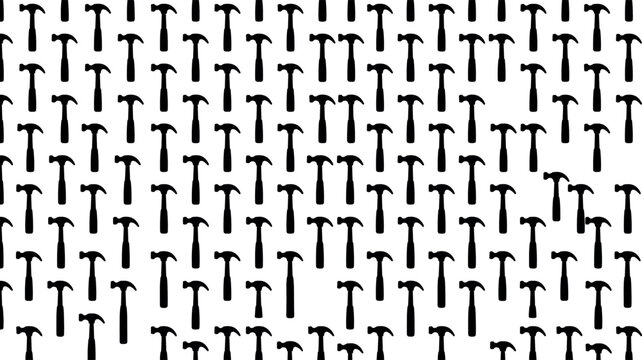 Seamless pattern of black hammer vector icons for industrial hardware repair tool texture background