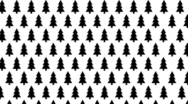 Seamless pattern of black pine tree vector icons for Christmas holiday winter seasonal branding packaging background wrapping backdrop