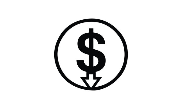 Dollar sign icon with downward arrow indicating financial decrease