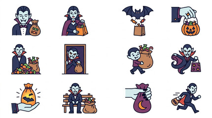 Fototapeta premium Halloween vampire and bat cartoon illustrations set.