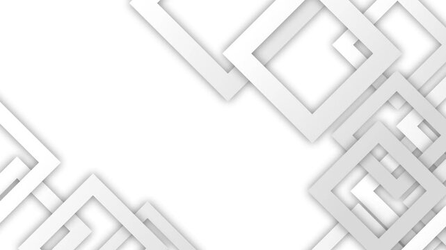 Abstract layered geometric squares background animation, Paper squares with soft shadows forming diagonal corners, minimal clean geometric background