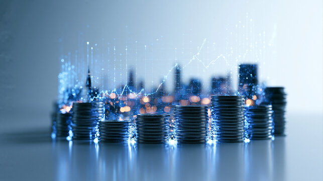 Investment Growth and Financial Market Chart on Stacked Coins
