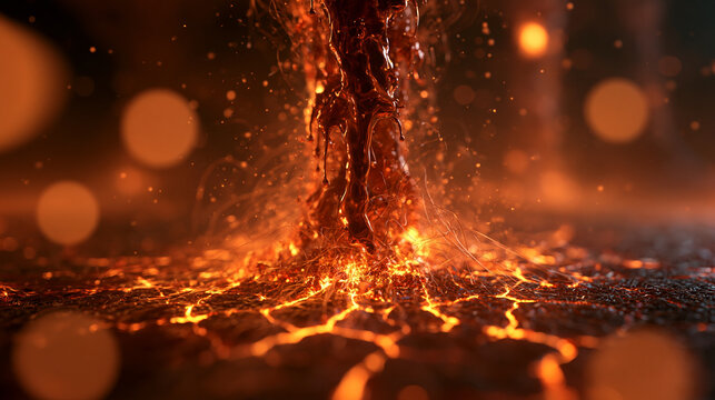 Molten Lava Explosion Erupting from Cracked Ground