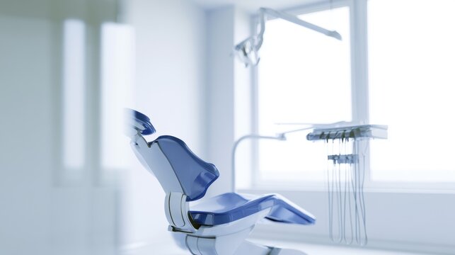 Bright dental office with a dental chair and equipment ready for patient care