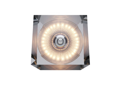 Crystal cube with inner circle led light isolated on transparent background for design and decor