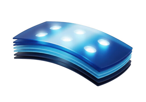 Stacked layers with glowing dots isolated on transparent background for technology and science presentations