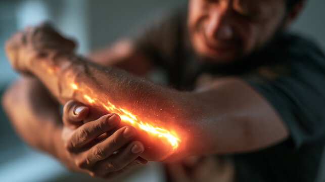 Man Suffering from Burning Forearm Nerve Pain and Inflammation